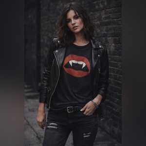 LULUSIMON STUDIO Vintage Vampire Red Lip long sleeve shirt small